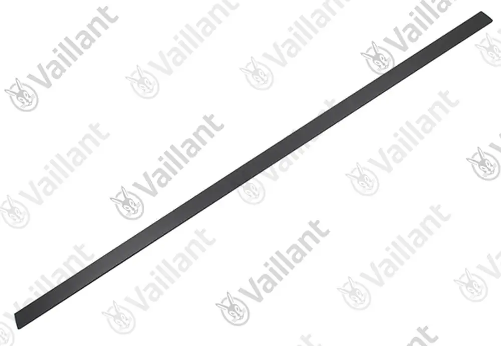 Lange, schmale Abdeckung in Schwarz mit dem Vaillant-Logo, geeignet für die Montage an Heizungsanlagen.